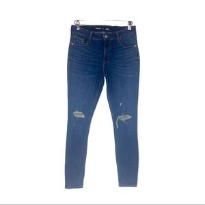 OLD NAVY Blue Distressed Rockstar Super Skinny Mid-Rise Jeans 10 Long